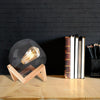LED Table Lamp Smoked Glass Wooden Frame Base Industrial Filament Light Bulb