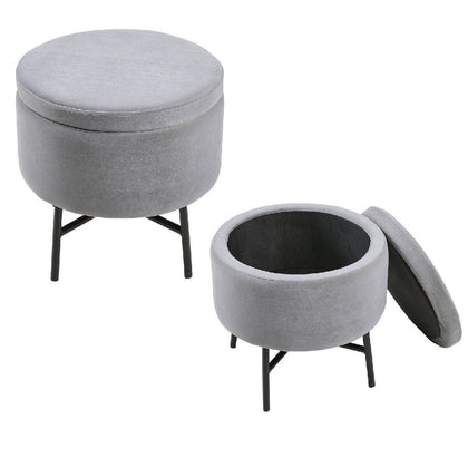 Round Ottoman Stool Fabric Padded Pouffe Side End Table Storage Box Footstool