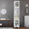 Bathroom Tall Cabinet Slim Freestanding Storage Organizer Cupboard 2 Glass Doors