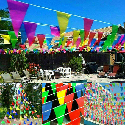 100M Triangle Flags Bunting Banner Pennant Festival Wedding Party Outdoor Street
