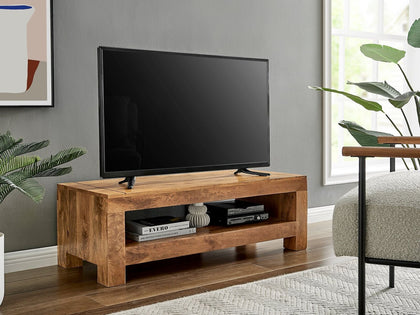 Solid Wood TV Entertainment Stand Honey Shade Cabinet Rustic Brown Unit