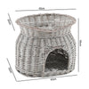 Wicker Handmade Willow 2Tier Bunk Basket Pet Cat Pup Bed House w/ 2 Soft Cushion