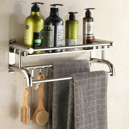 Double Chrome Towel Rail Holder Wall Mounted Bathroom Rack Stainless Steel UK
