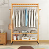 Solid Wooden Clothes Rail Coat Rack Free Standing Wardrobe with Shelves & Wheels