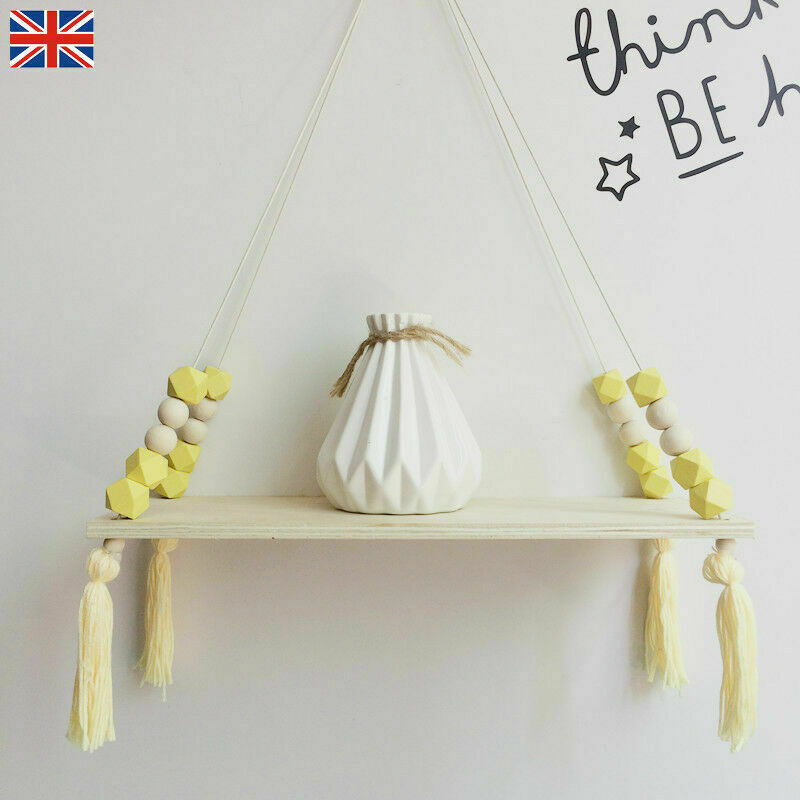 Wall Hanging Wooden Shelf Rope Swing Shelves Storage Baby Kids Bedroom Decor UK