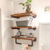 Set of 3 Floating Shelves Wall Mounted Wooden & Metal Storage Rack Display Decor
