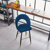 Velvet Bar Stool Modern Breakfast Bar Chair Kitchen Barstool Backrest Metal Legs