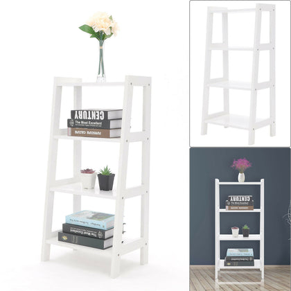 White Ladder Shelf Wooden 4 Tier Storage Unit Display Stand Bathroom Christow