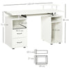 White Wooden Desk with Drawers PC Workstation Office Computer with Keyboard Tray