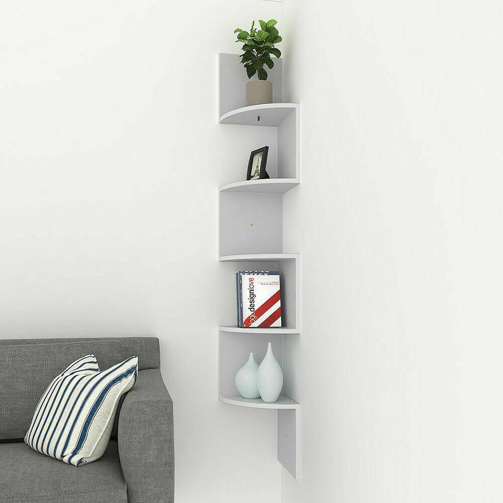 3/5 Tier Floating Wall Shelves Corner Shelf Storage Wood Display Bookcase Decor