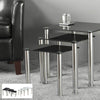 Glass Nest of Tables 3 Clear Black Modern Set Side Lamp End Table