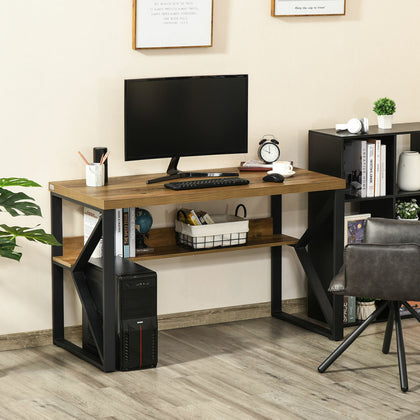 Modern Writing Table Shelf Book Storage Metal Computer Desk Brown Office Small