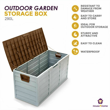 OUTDOOR GARDEN PLASTIC STORAGE SEAT UTILITY CHEST CUSHION SHED BOX TOOLS