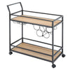 Wooden 2 Tier Kitchen Serving Cart Drinks Tea Trolley with Wine Glass Rack Shelf