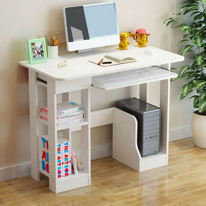 White Computer Desk with Drawers Shelf Study PC Table Home Office Workstation UK