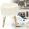 Furry Faux Fur Footrest Round Vanity Stool Chair Padded Ottoman Seat Metal Leg