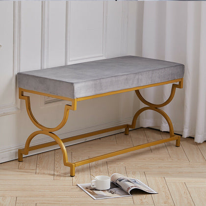 3ft Hallway Bedroom Bench Velvet Padded Metal Leg Dining Bench Home Furniture