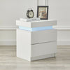 Modern Nightstand Bedside Table W/ 2 Drawer LED Light High Gloss White Black NEW