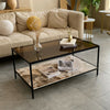 Thicken Glass Marble Coffee Table Rectangular Living Room Table Storage Shelf