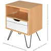Modern Bedside Table Cabinet w/ Compartment Drawer Nightstand Metal Legs