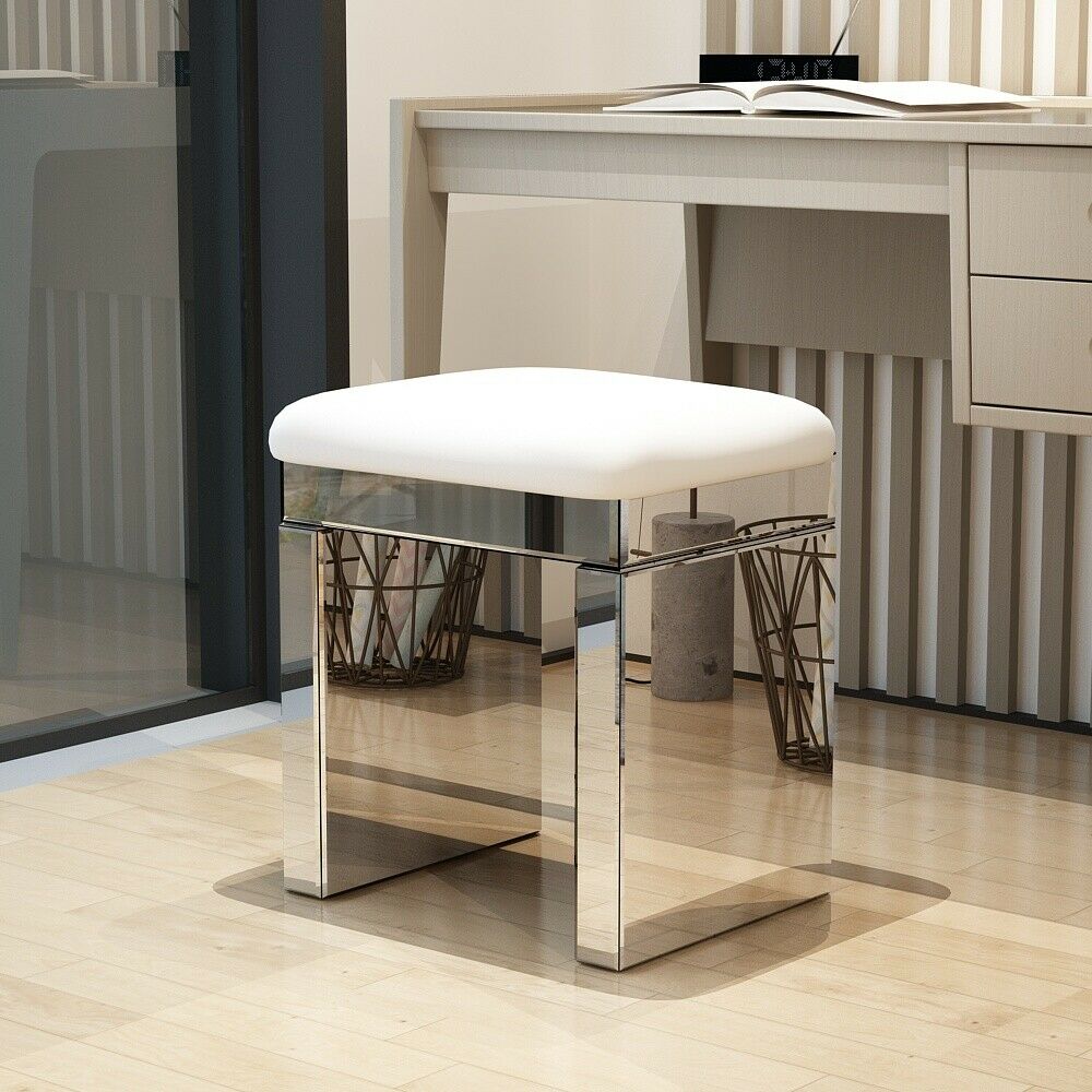 modern dressing table chair Modern White Teddy Velvet Vanity Stool Backless Makeup Accent Chair