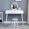 Chic Dressing Table Vanity Table with Round Mirror Drawer Stool Set Bedroom BN