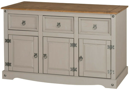 Corona Sideboard Grey Wax 3 Door 3 Drawer Solid Pine Dining Mercers Furniture®