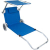 Sun Lounger Wheeled Portable Outdoor Garden Patio Beach Day Bed Deck Chair Shade