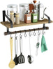 Large Wall Floating Shelf Kitchen Bathroom Storage Rustic Wood Rack With 8 Hooks