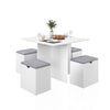 Mondeer 5PC Wooden Dining Table Set w/4 Storage Stools Compact Space Saver White