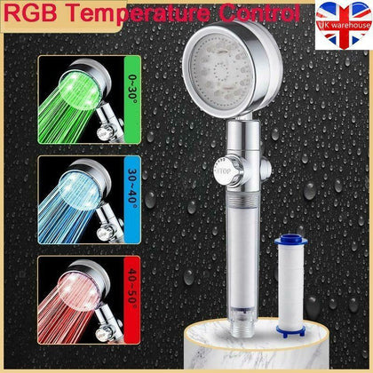 LED Hand Shower Head for Bath High Pressure Water Saving Filter Spa Rain UK
