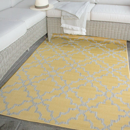 Mustard Trellis Outdoor Rug | Washable Flatweave Rug | Moroccan Garden Patio Mat