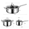 3 Piece Stainless Steel Pot Kitchen Cookware Set W/ Frying Pan Stockpot Milk Pot