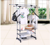 Double Clothes Rail Garment Coat Hanging Display Stand Shoe Rack With Wheels UK
