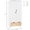 6FT 2-Door Clothes Wardrobe w/ Rail Shelf 2 Drawers Wood Feet Home Storage White