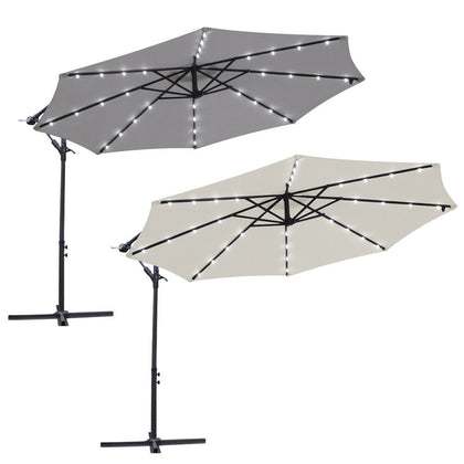 3m Garden Hanging Parasol Sun Shade Patio Banana Umbrella Cantilever with 32 LED