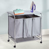 3 Bin Laundry Room Sorter Hamper Basket Ironing Board Combo Grey With Wheels