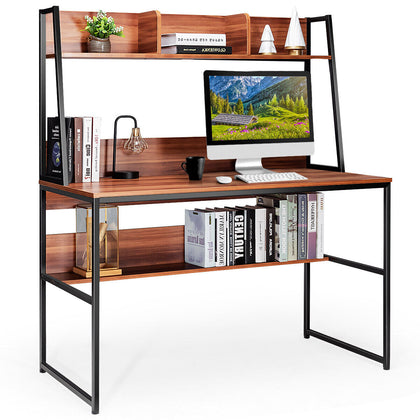 2-in-1 Computer Desk with Storage Bookshelf PC Laptop Table Writing Workstation