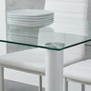 Modern Clear Glass Dining Table and 4 Padded Chairs Set in White Home Furniture