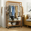 Bamboo Clothes Rail Garment Coat Rack Stand with 3 Tier Storage Shelf Entryway