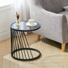 Tempered Glass Coffee Side End Table Line Pedestal Chrome Metal Frame Livingroom