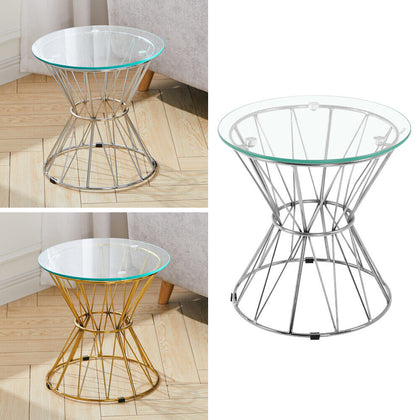 Round Coffee Table with Clear Tempered Glass Top Sofa Side End Table Home Office