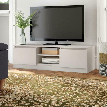 Modern TV Unit Cabinet Stand 120cm Media 2 Doors + Shelf White