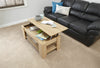MODERN WOODEN LIFT-UP COFFEE TABLE TEA EASY STORAGE W/ UNDERSHELF OAK