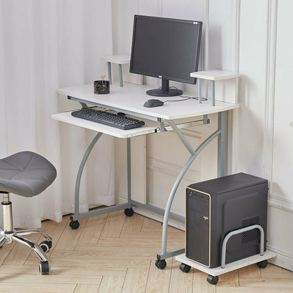 Stand Up Computer Desk with PC Host Stand Keyboard Tray Mobile Home Office Wood