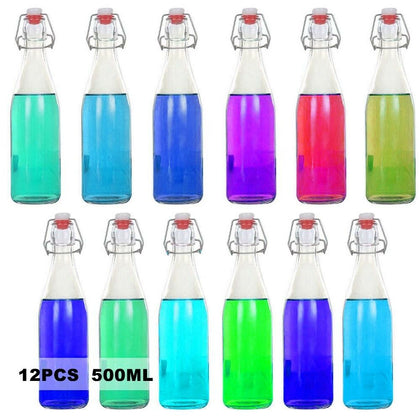 Set of 12 Glass Clip Top Bottles Air Tight 500ml Reuseable Swing top Lid Wine