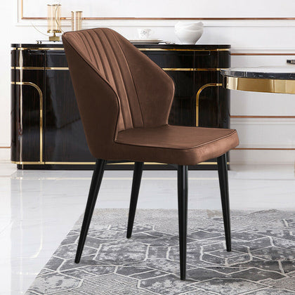 2× Brown Dining Chairs Set PU Leather Padded Seat Angel Back Kitchen Restaurant