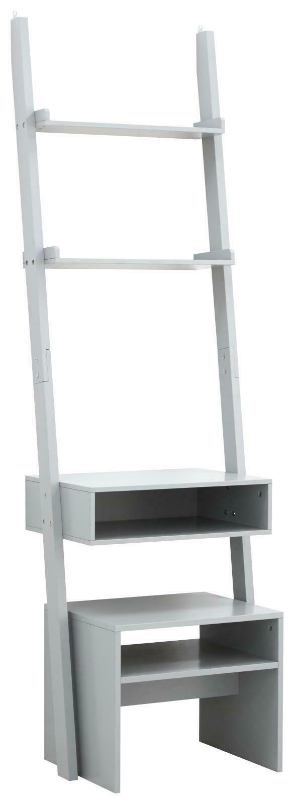 Grey Ladder Modern Style 3 Tier Computer Study Desk with Bookcase Shelves