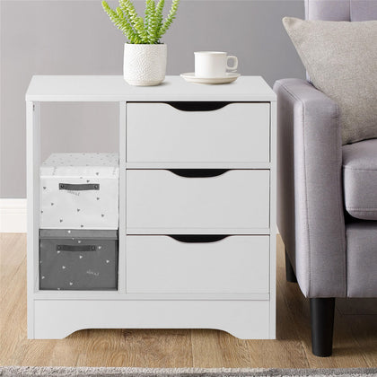 Chest of 3 Drawers Bedside Table Cabinet Nightstand Storage Side Cupboard White