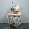 Square metal wire coffee side table geometric iron storage basket natural wooden